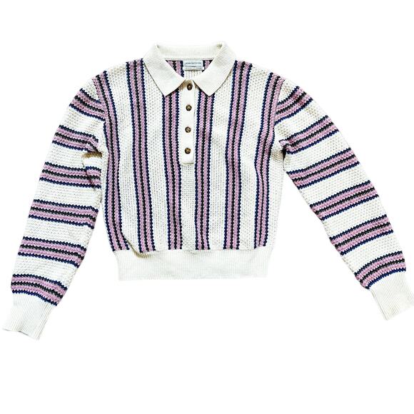 Urban Outfitters Ricky Waffle Knit Long Sleeve Polo Shirt Sweater Medium - Picture 6 of 8